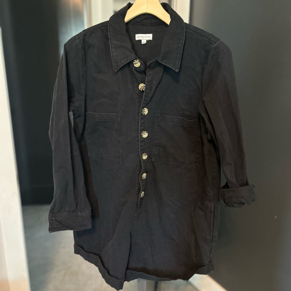 Black Button-Front Utility Jumpsuit